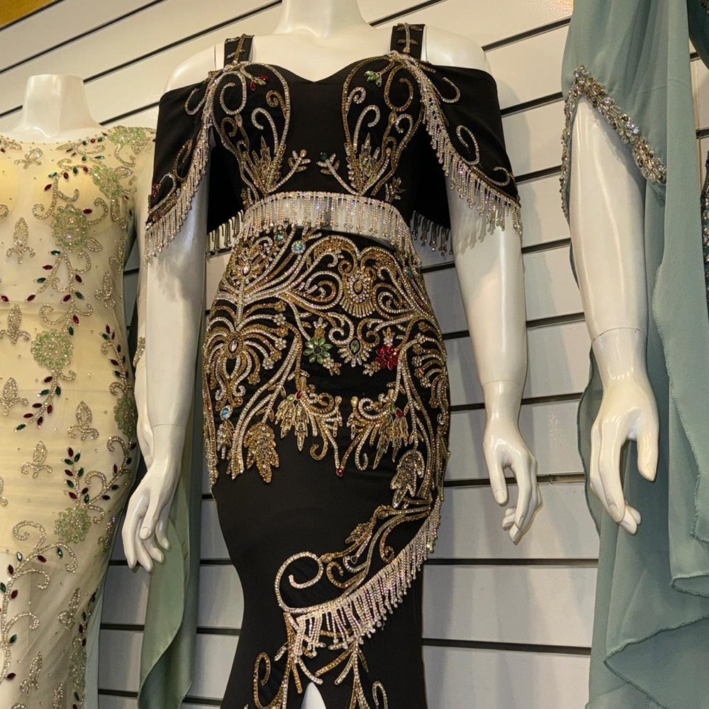 Elegant green and Gold Embellished Dress